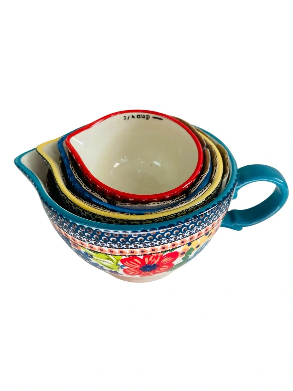 The Pioneer Woman Dazzling Dahlias 4 Piece Nesting Stoneware Measuring Cup Set